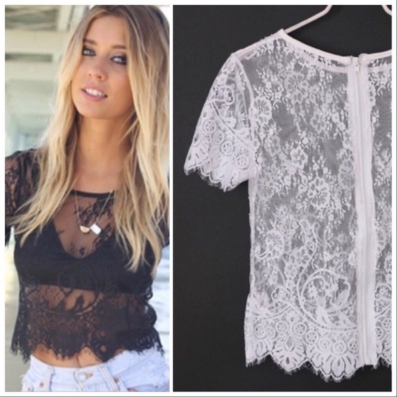 BOGO FREE 🎉 Last 1! Sheer White Lace Crop Top - Picture 2 of 5